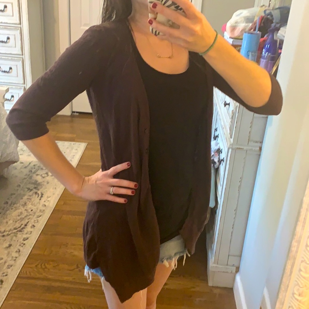 Pink Rose Brown Button-down Duster 3/4 Sleeves